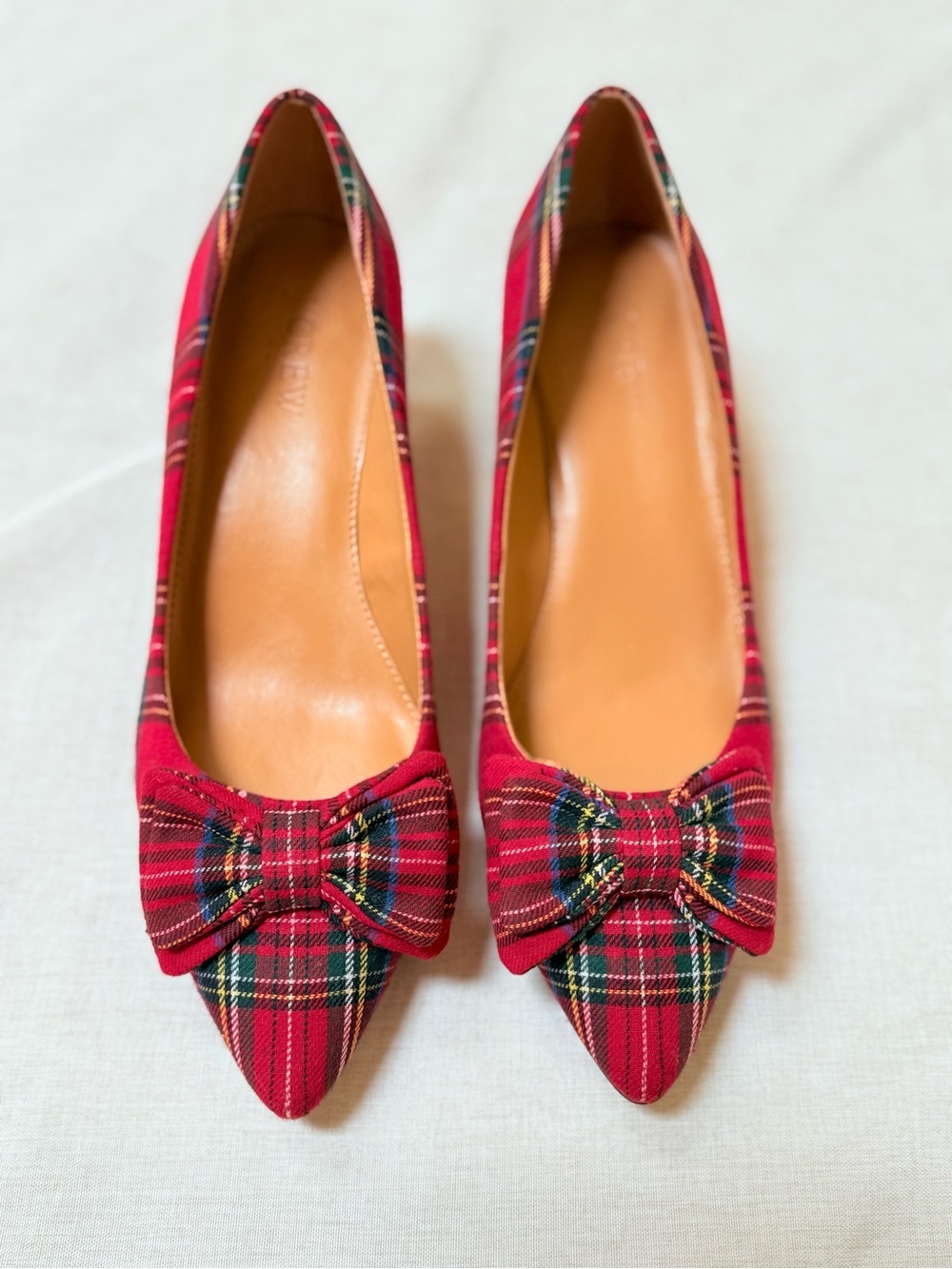 J.Crew Size 6 Red Plaid Tartan Bow Pointed Toe Kitten Heel Pumps